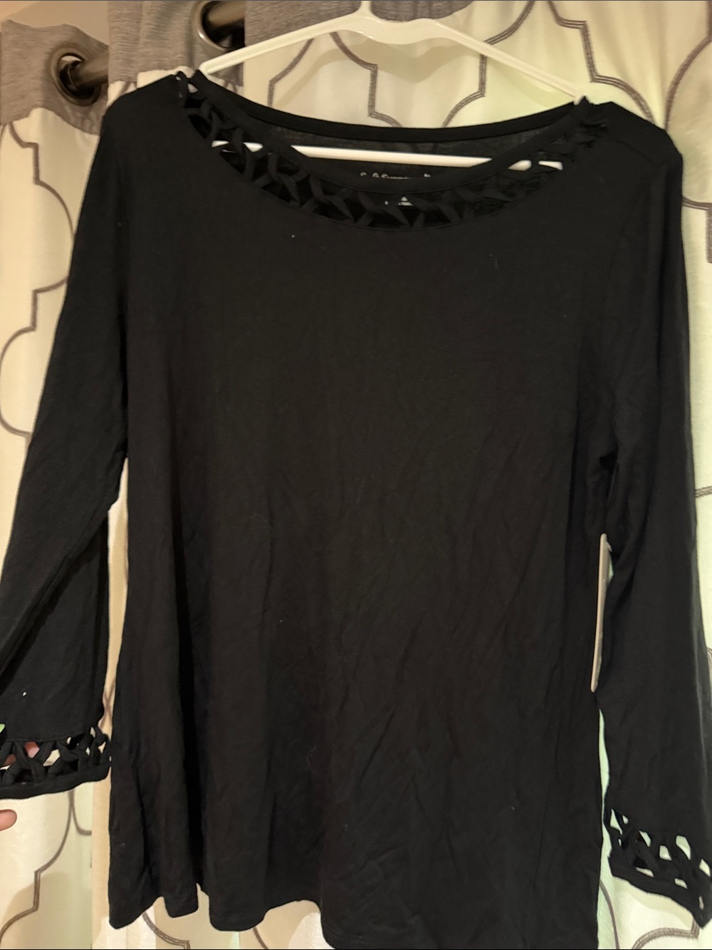 Soft Surroundings Black Long Sleeve Top with Cutout Neckline and Cuff